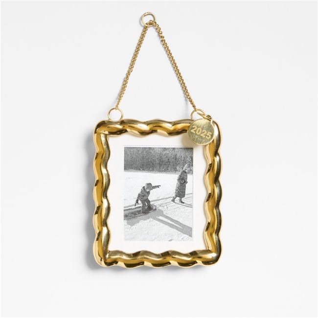 Gold Scalloped Photo Frame Christmas Tree Ornament - Image 0