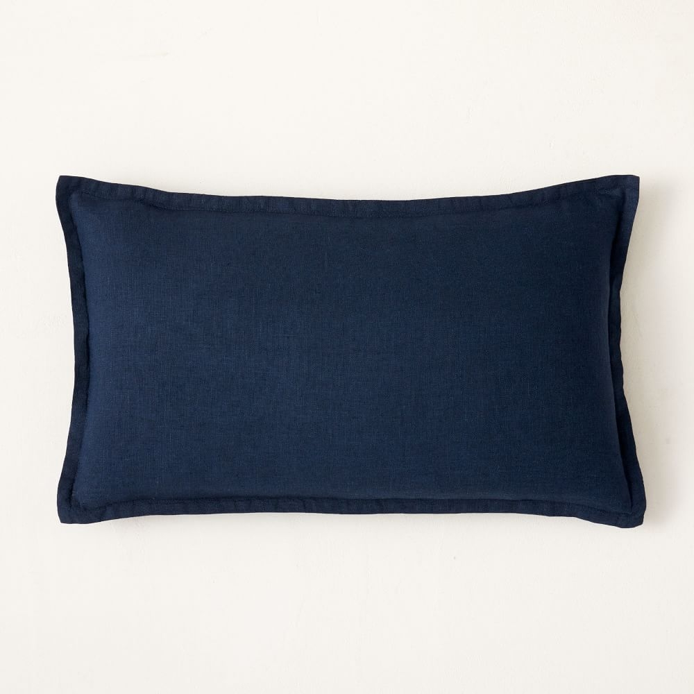 European Flax Linen Pillow Cover, 12"x21", Midnight - Image 0