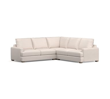 Canyon Square Arm Upholstered 3-Piece L-Shaped Sectional, Down Blend Wrapped Cushions, Basketweave Slub Ivory - Image 0