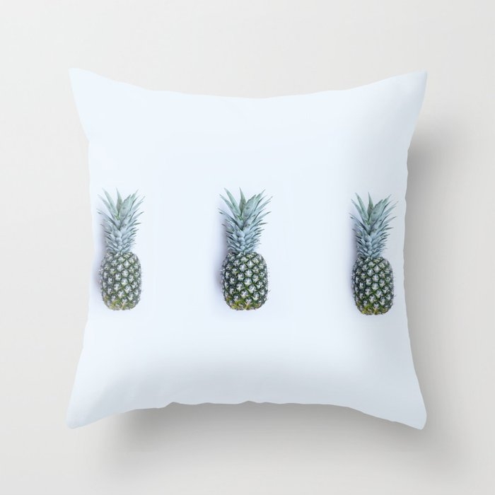 Three Pineapples - Minimal Pineapple Print - Tropical Fruit - Kitchen Decor - Food Photography Throw Pillow by Ingrid Beddoes Photography - Cover (20" x 20") With Pillow Insert - Outdoor Pillow - Image 0