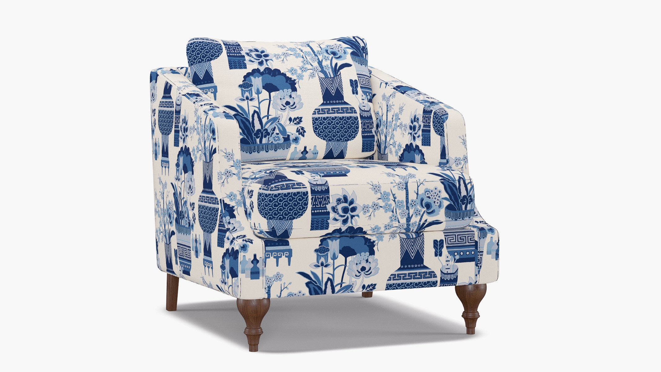 Slope Arm Chair, Delft Kan-Shie, Walnut Turned Wood Leg - Image 1