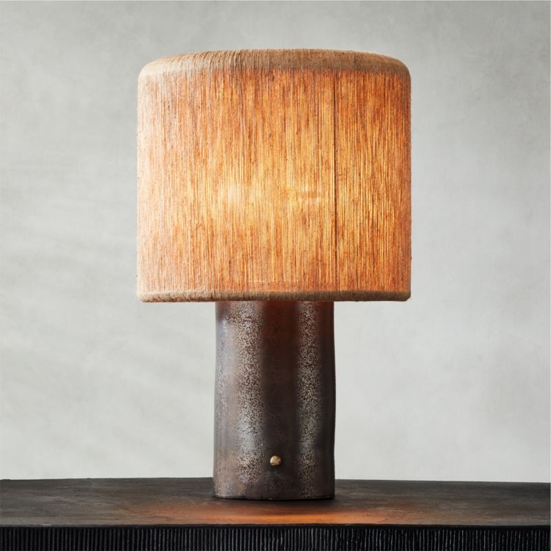 Ramble Tall Dark Brown Ceramic Table Lamp with Jute Shade by Kravitz Design - Image 1