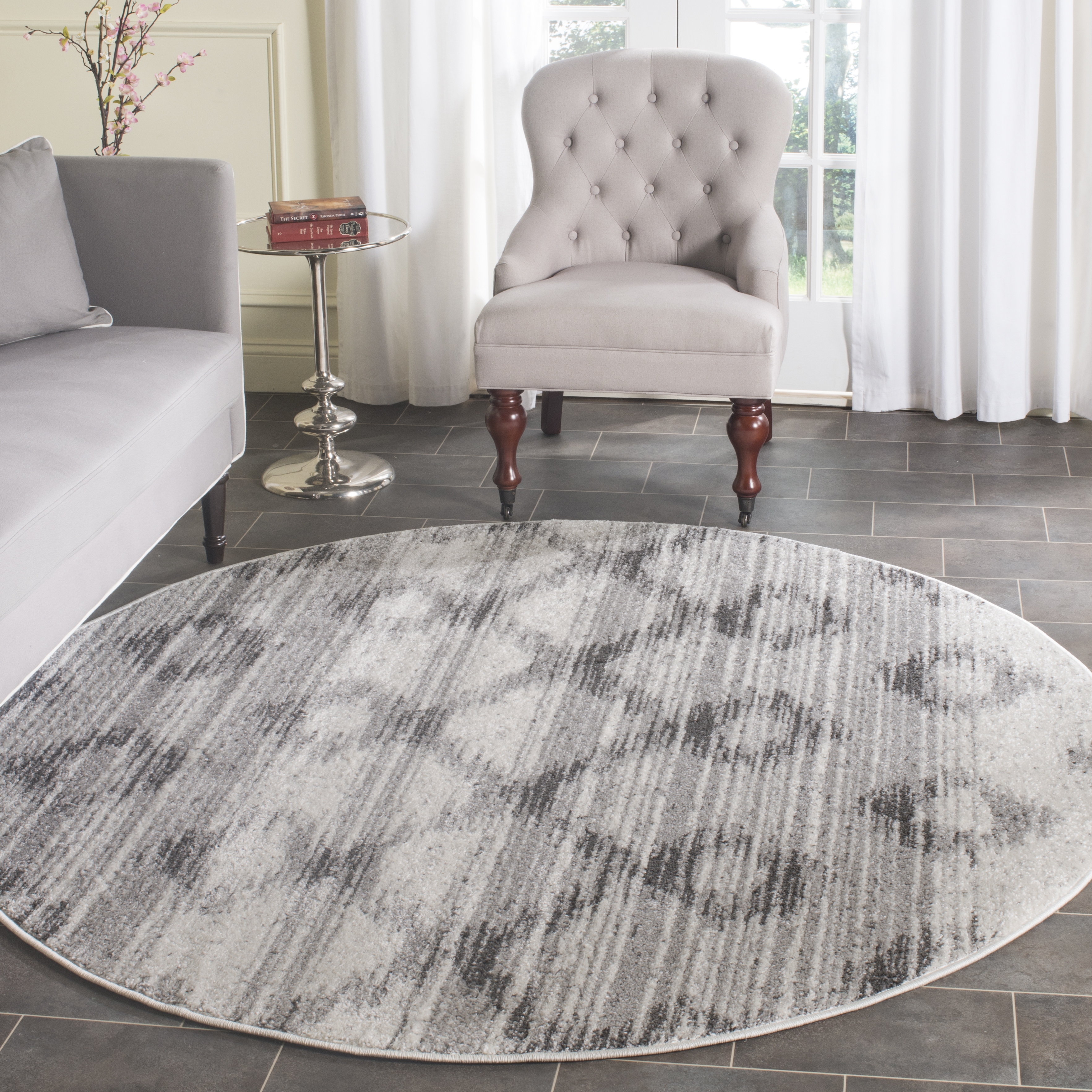 Arlo Home Woven Area Rug, ADR106P, Silver/Charcoal,  6' X 6' Round - Image 1