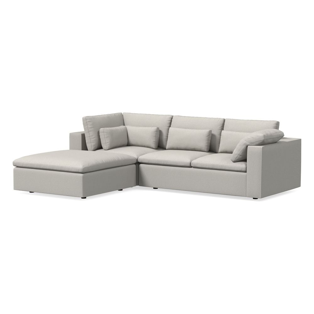 Harmony Mod 122" Left Ottoman Multi Seat 3-Piece Sectional, Yarn Dyed Linen Weave, Frost Gray - Image 0