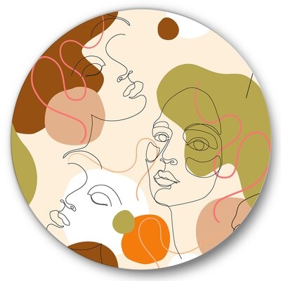 One Line Portrait Of African American Women III - Modern Metal Circle Wall Art - Image 0