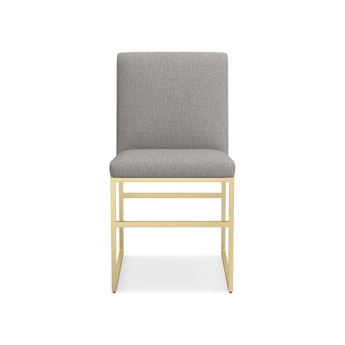 Lancaster Side Chair, Standard Cushion, Perennials Performance Melange Weave, Fog, Antique Brass - Image 0