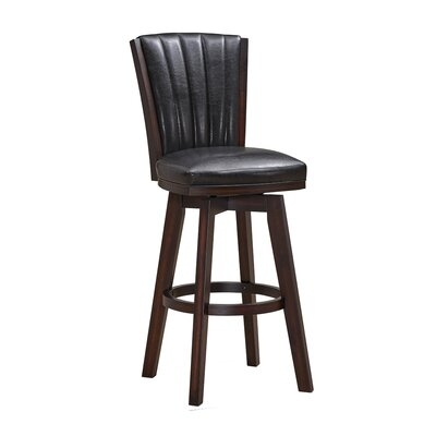 Barstool With Leatherette Swivel Seat And Channel Tufts, Black - Image 0