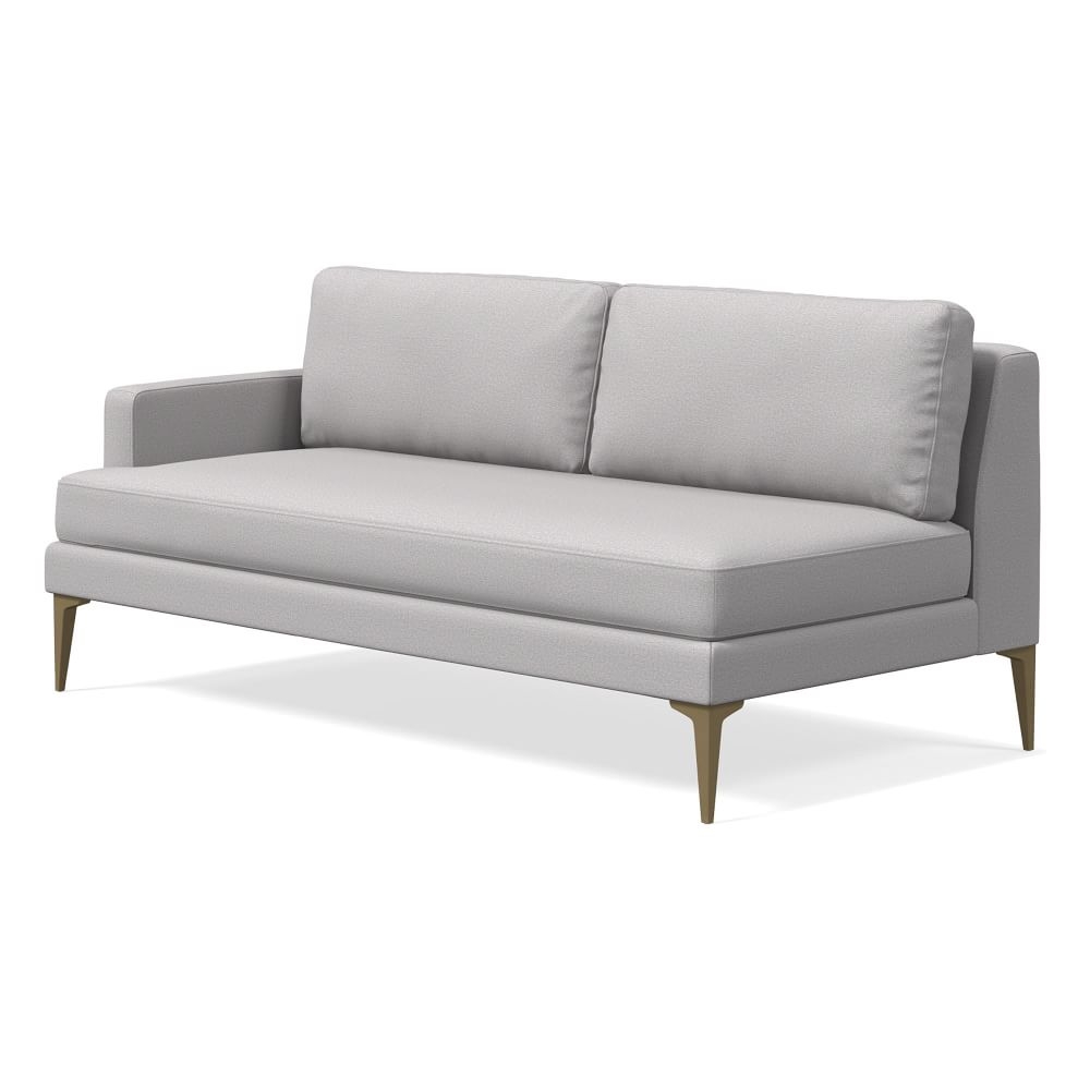 Andes Petite Left Arm 2.5 Seater Sofa, Poly, Performance Chenille Tweed, Frost Gray, Blackened Brass - Image 0