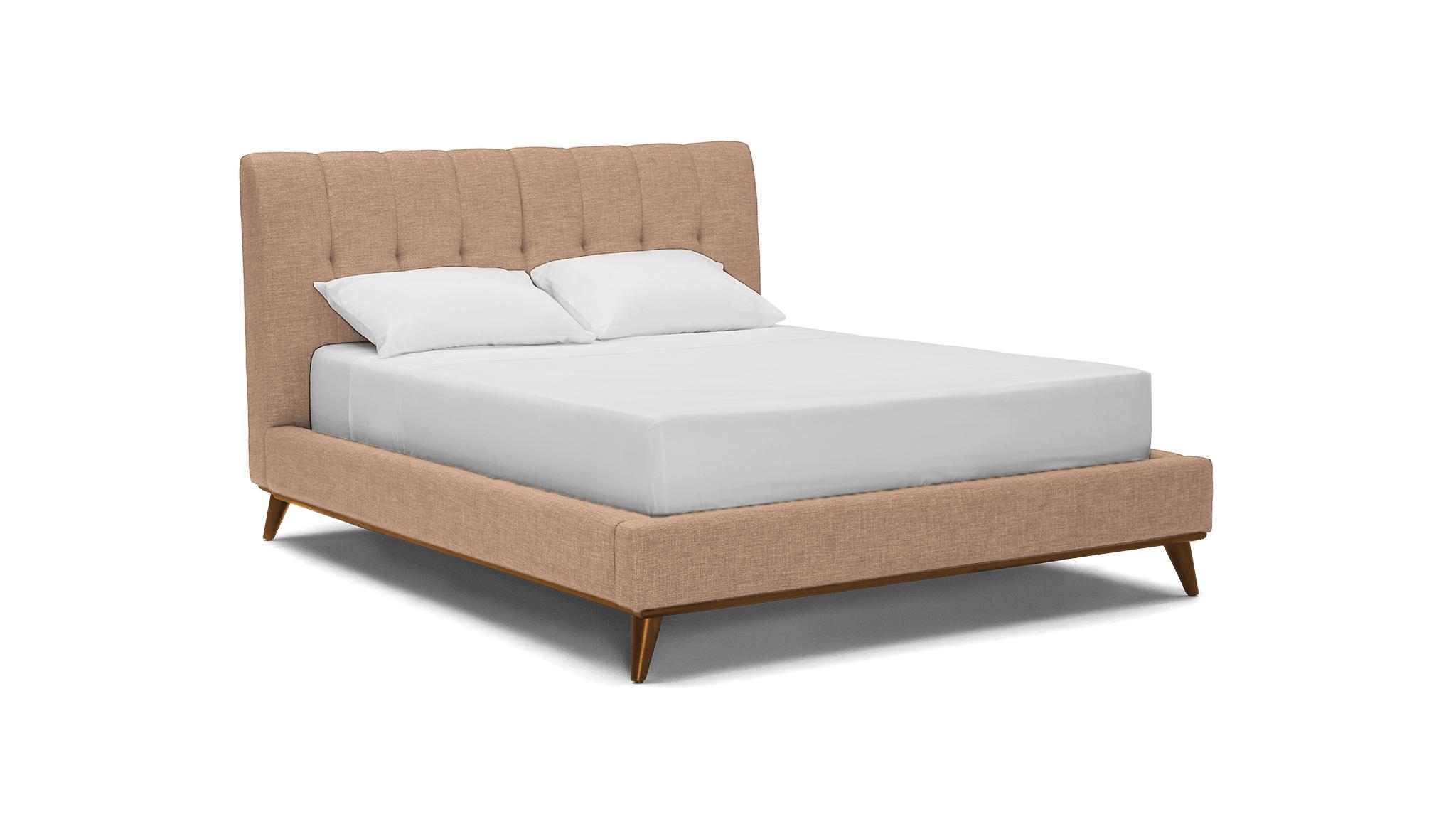 Pink Hughes Mid Century Modern Bed - Royale Blush - Mocha - Queen - Image 1