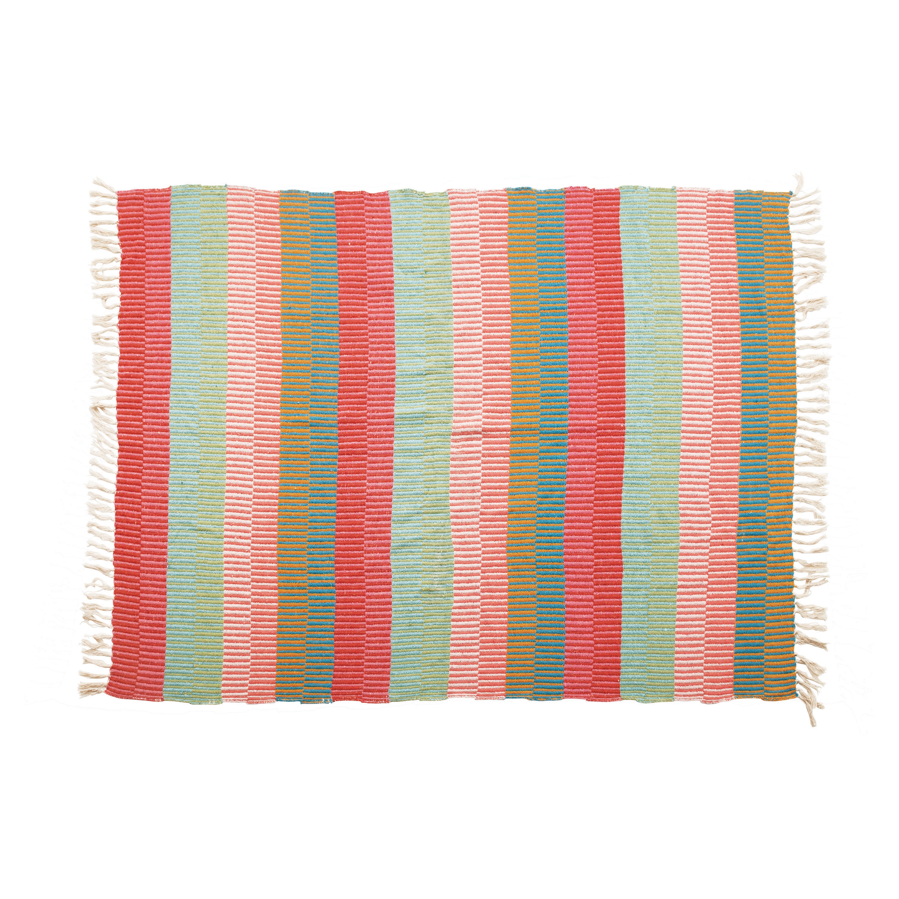 Woven Recycled Cotton Blend Striped Throw with Tassels, Multi Color - Image 0