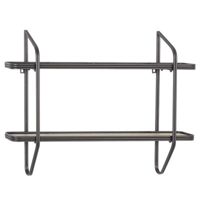 Rectangular Silver Metal And Wood 2-Tier Wall Shelf, 32" X 23" - Image 0