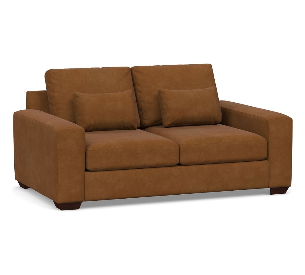 Big Sur Square Arm Leather Deep Seat Loveseat 76", Down Blend Cushions, Nubuck Caramel - Image 0