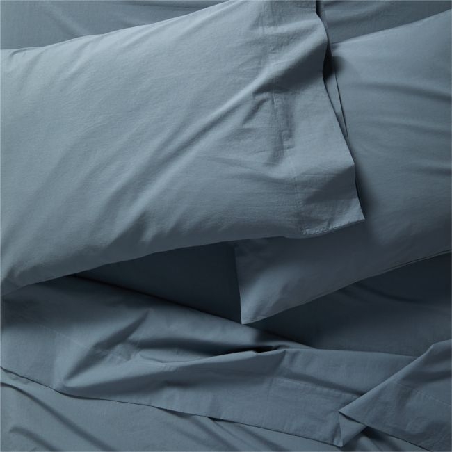 Cozy Cloud Slate Blue Washed Organic Cotton Kids Full Sheet Set - Image 0