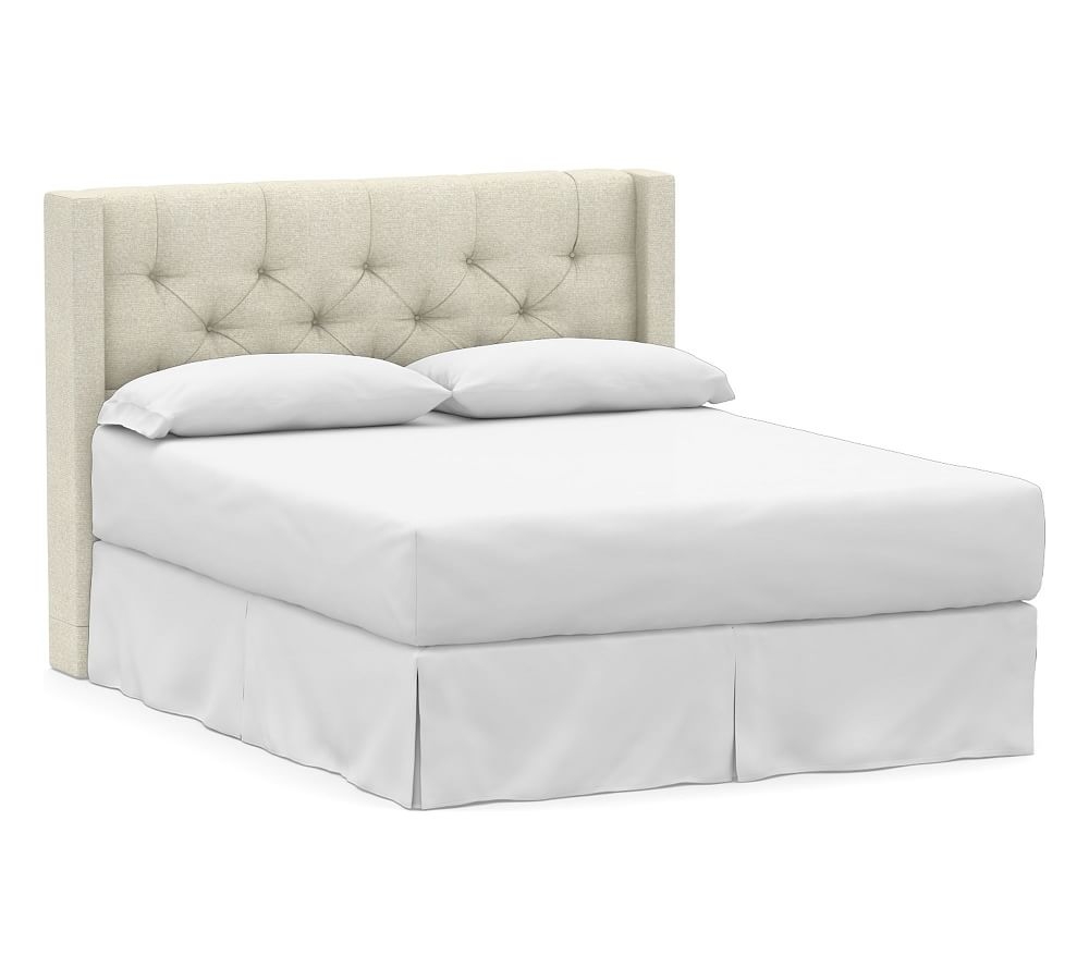 Harper Tufted Upholstered Low Headboard without Nailheads, Queen, Performance Heathered Basketweave Alabaster White - Image 0