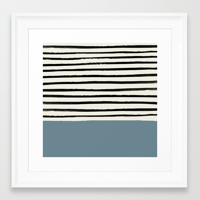 Dusty Blue X Stripes Framed Art Print by Leah Flores - Scoop White - X-Small-12x12 - Image 0