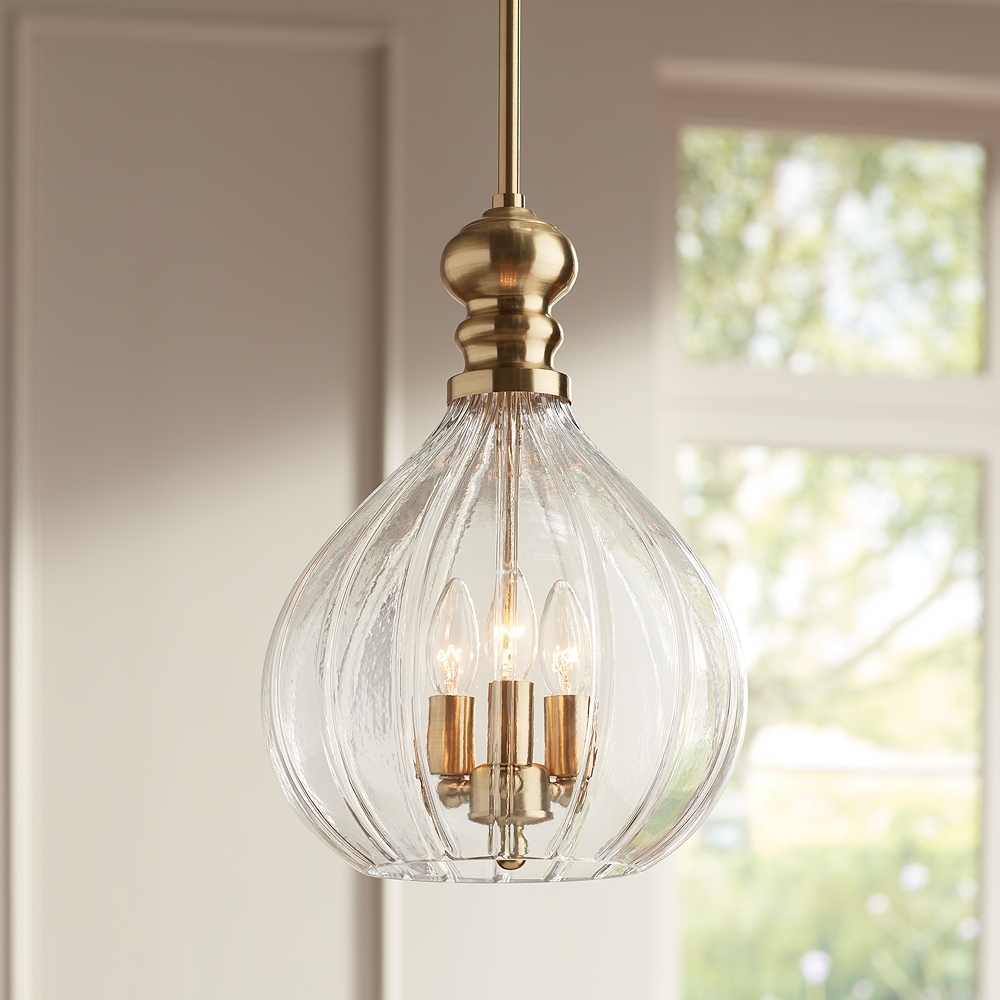 Possini Euro Houten 11 1/2" Wide Soft Gold 3-Light Glass Mini Pendant - Image 0