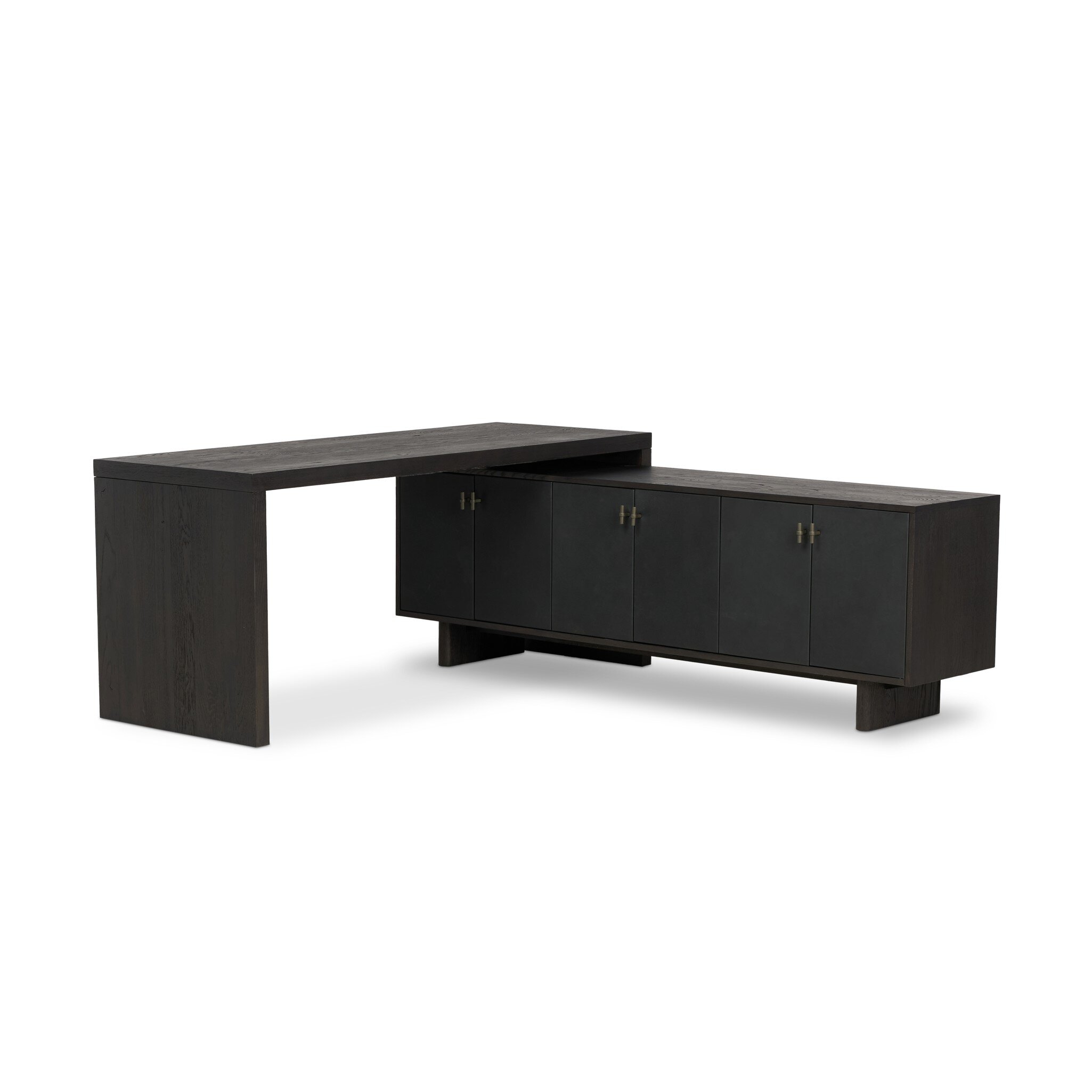 Posada L-Shaped Desk - Worn Black Oak Veneer - Image 0