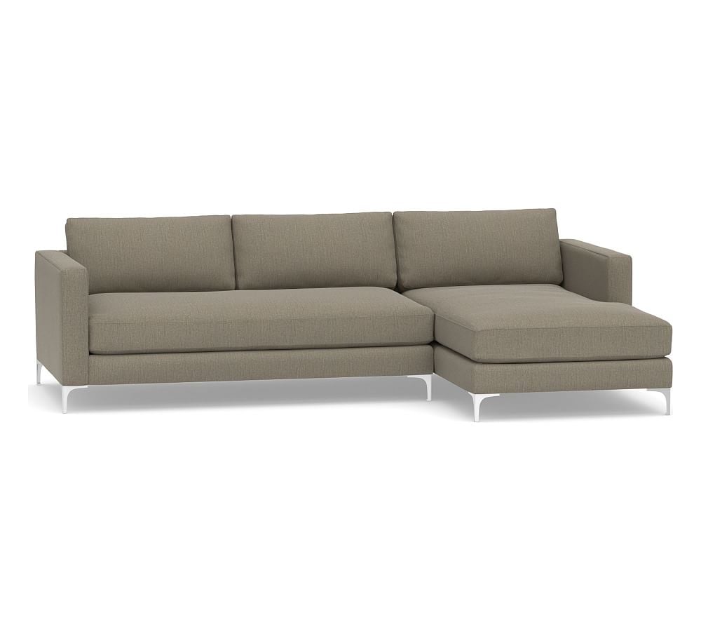 Jake Upholstered Left Arm 2-Piece Sectional with Chaise with Brushed Nickel Legs, Polyester Wrapped Cushions, Chenille Basketweave Taupe - Image 0