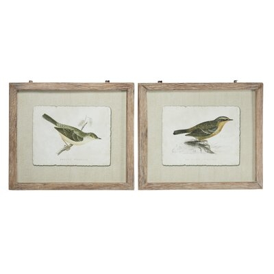 Extra Large Vintage Style Warbler And Accentor Bird Illustrations In Whitewashed Wood Frames, Set Of 2: 27" X 23" Each - 2 Piece Picture Frame Drawing Print Set - Image 0