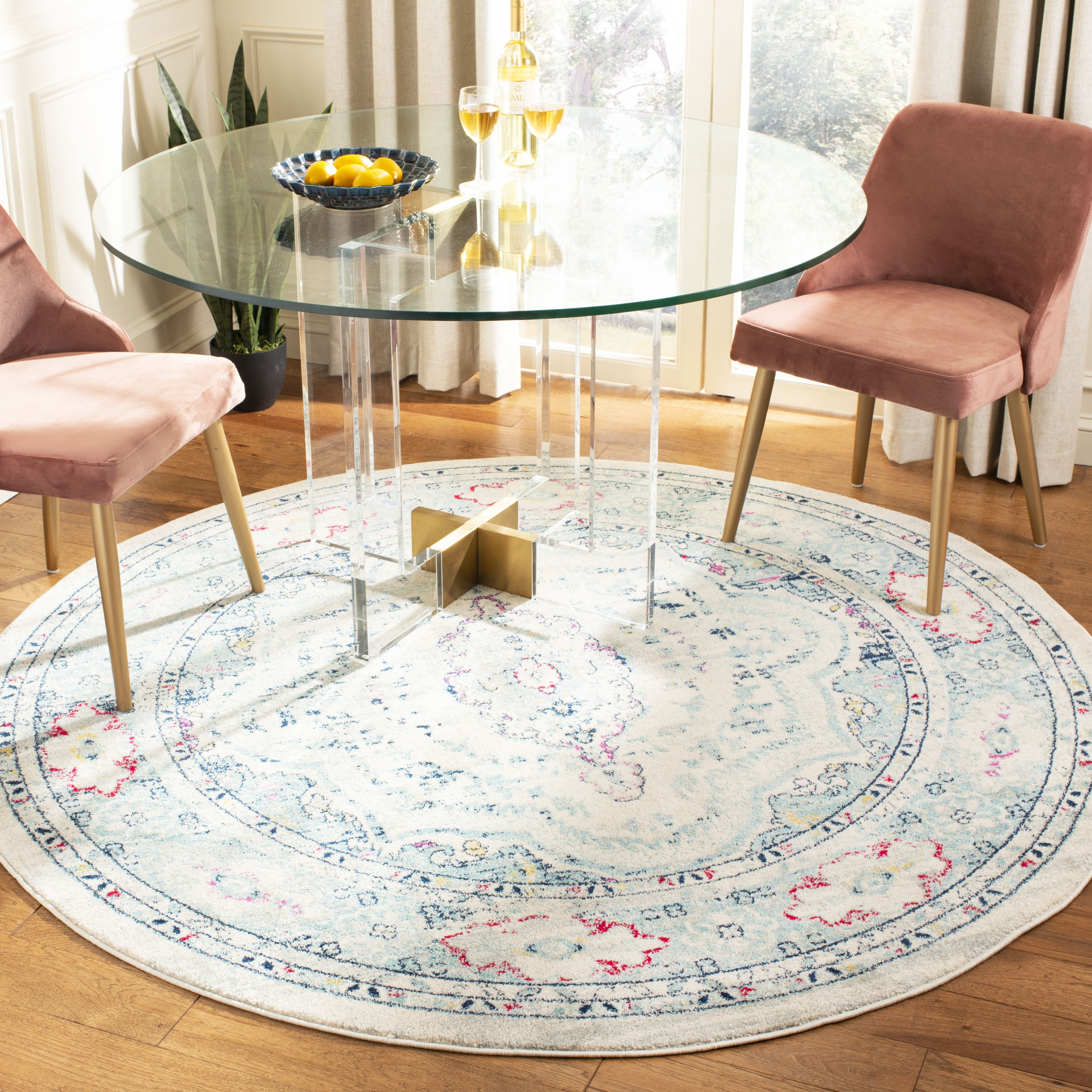 Arlo Home Woven Area Rug, MAD926R, Light Grey/Fuchsia,  6' 7" X 6' 7" Round - Image 1