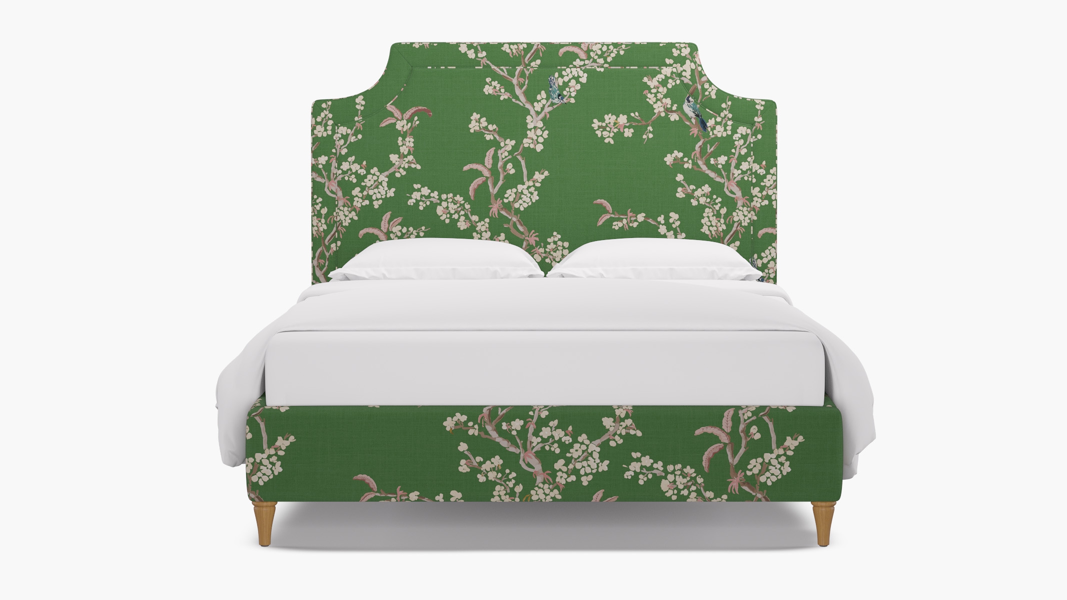 Deco Bed, Jade Cherry Blossom, Natural Decorative Tapered Leg, King - Image 0