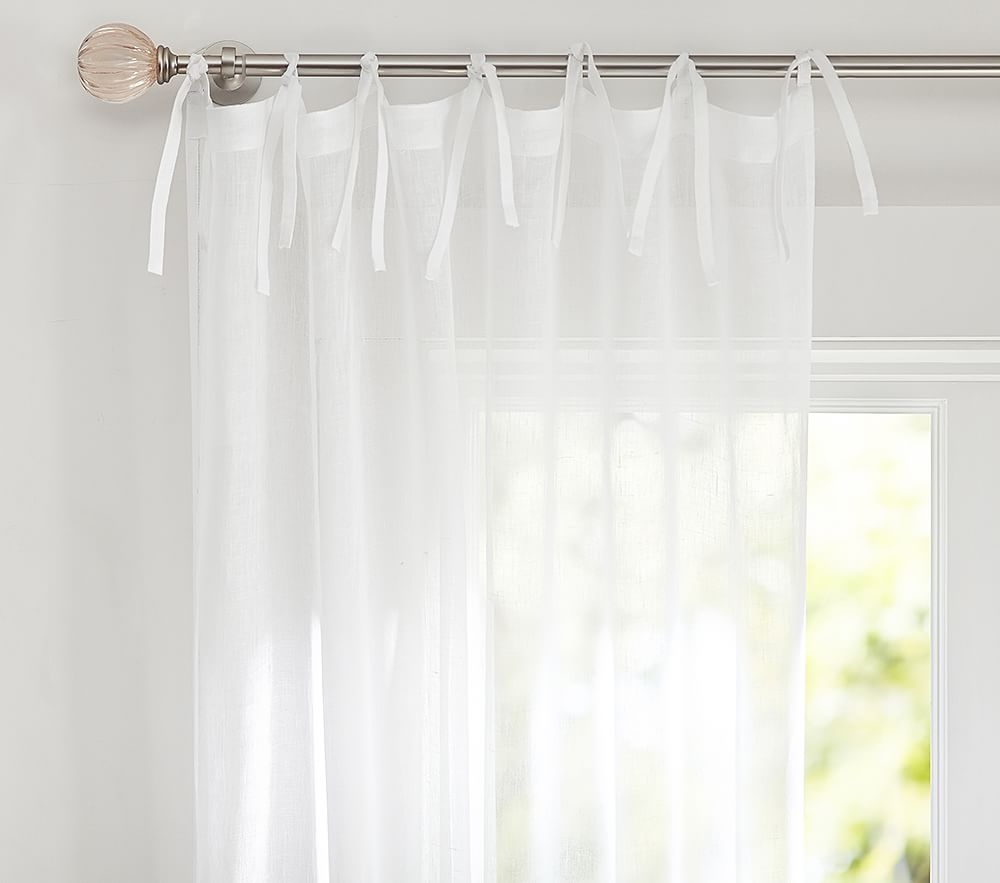 Linen Sheer Curtain Panel, 84 Inches, White, Set of 2 - Image 0