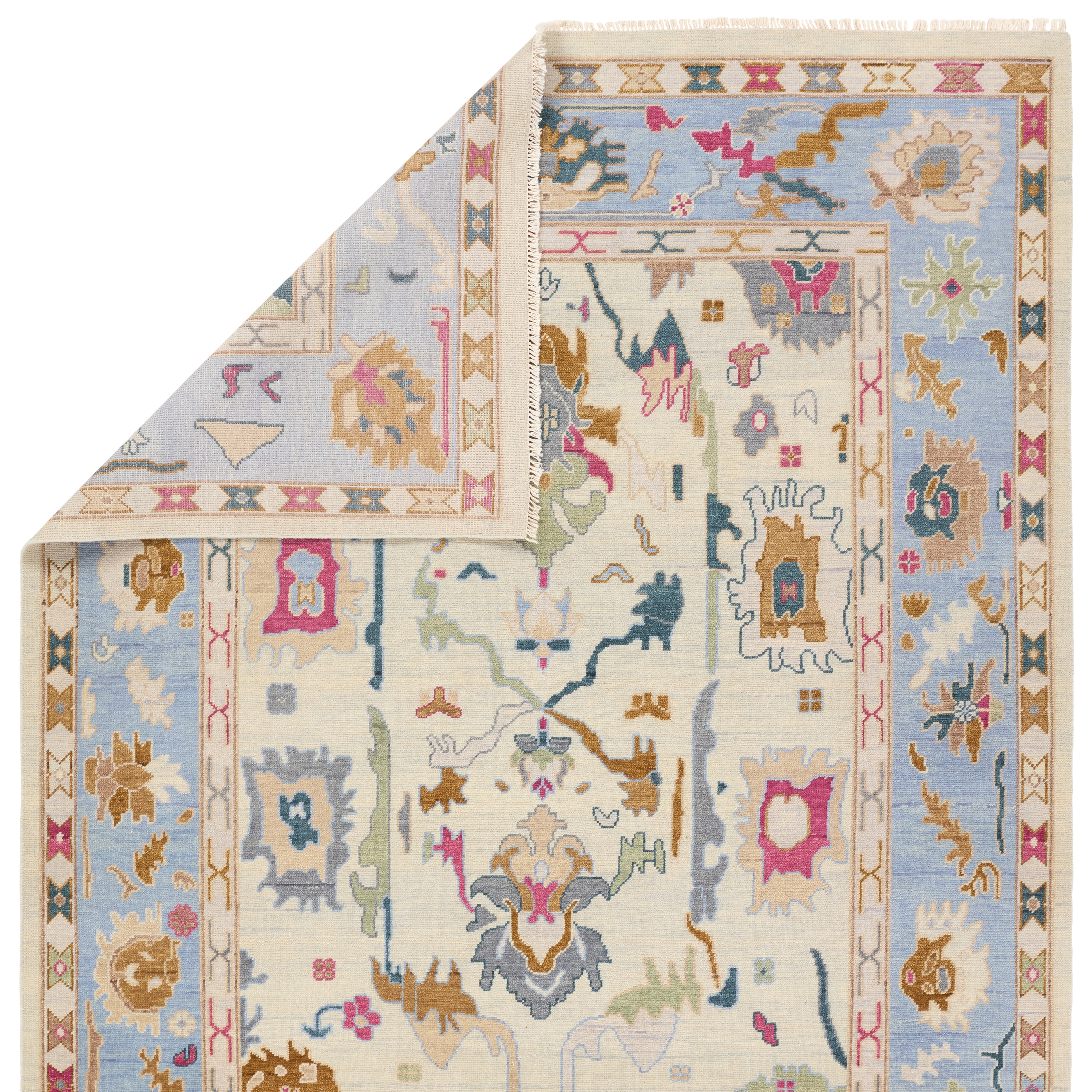 Luni EVE07 Handknotted Floral Ivory and Multicolor Area Rug (8'x10') - Image 2
