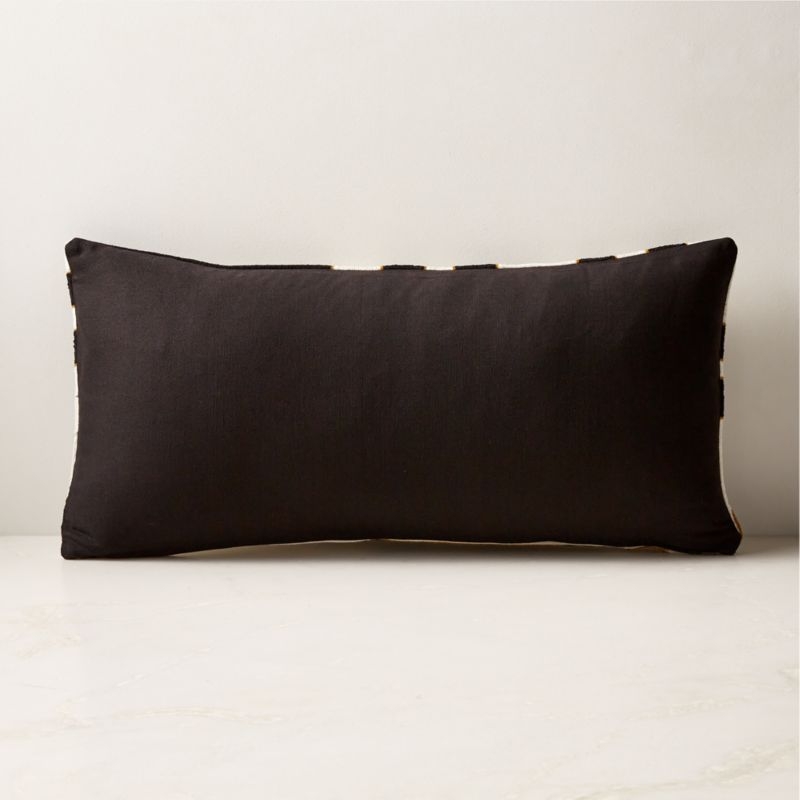 Vitali Embroidered Black and White Lumbar Pillow with Feather-Down Insert 23''x11'' - Image 1