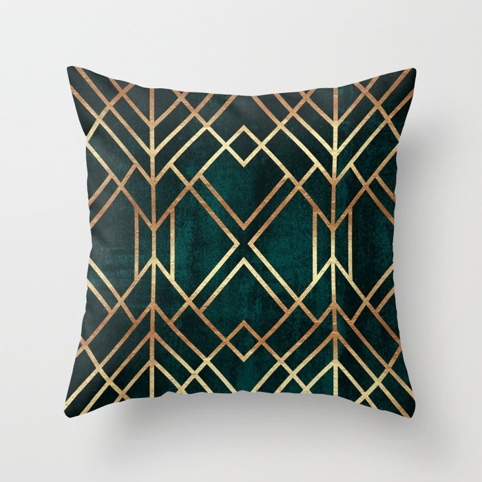 Dark Teal Geo Throw Pillow by Elisabeth Fredriksson - Cover (18" x 18") With Pillow Insert - Outdoor Pillow - Image 0