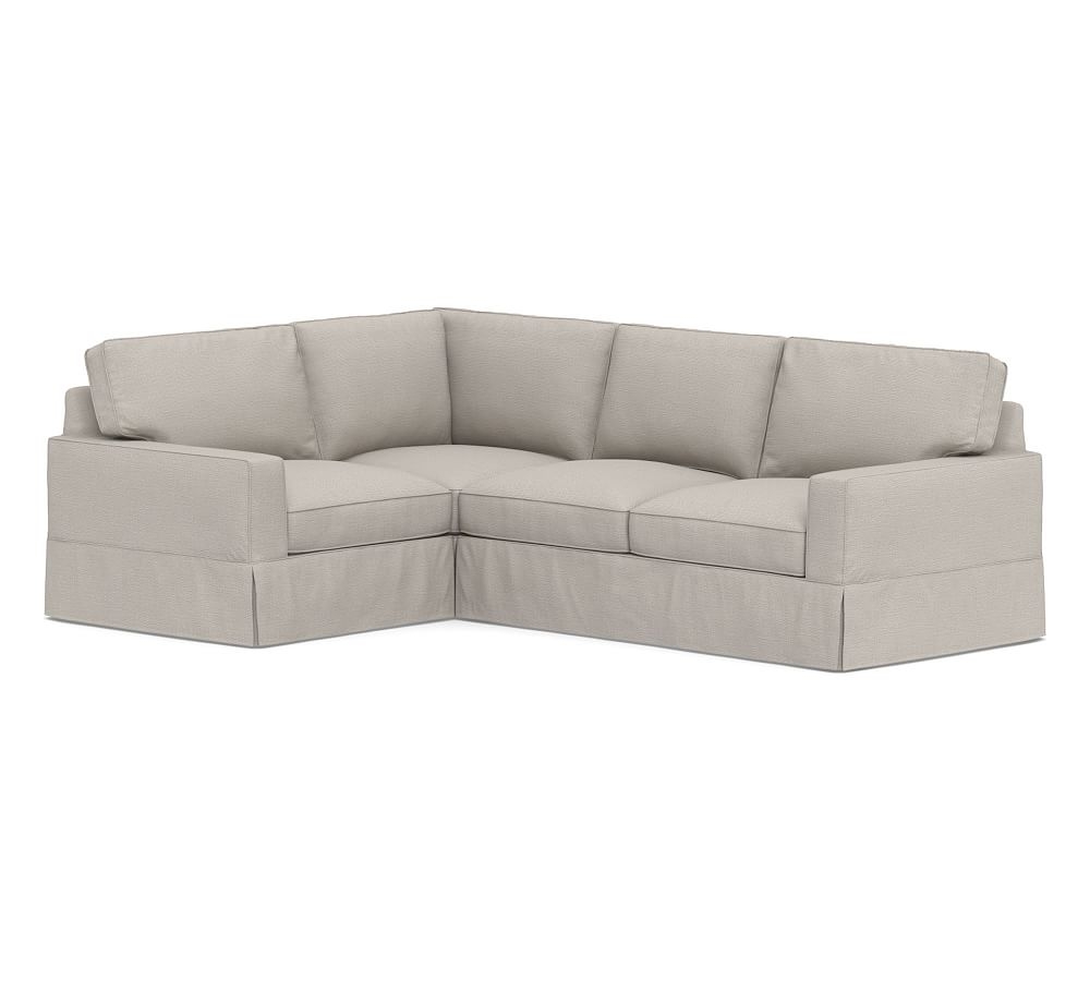 PB Comfort Square Arm Upholstered Right Arm 3-Piece Corner Sectional, Box Edge Down Blend Wrapped Cushions, Chunky Basketweave Stone - Image 0