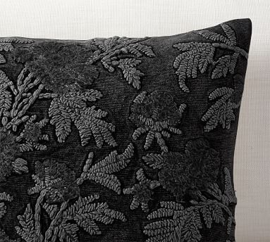 Florence Embroidered Pillow Cover, 22", Midnight - Image 3
