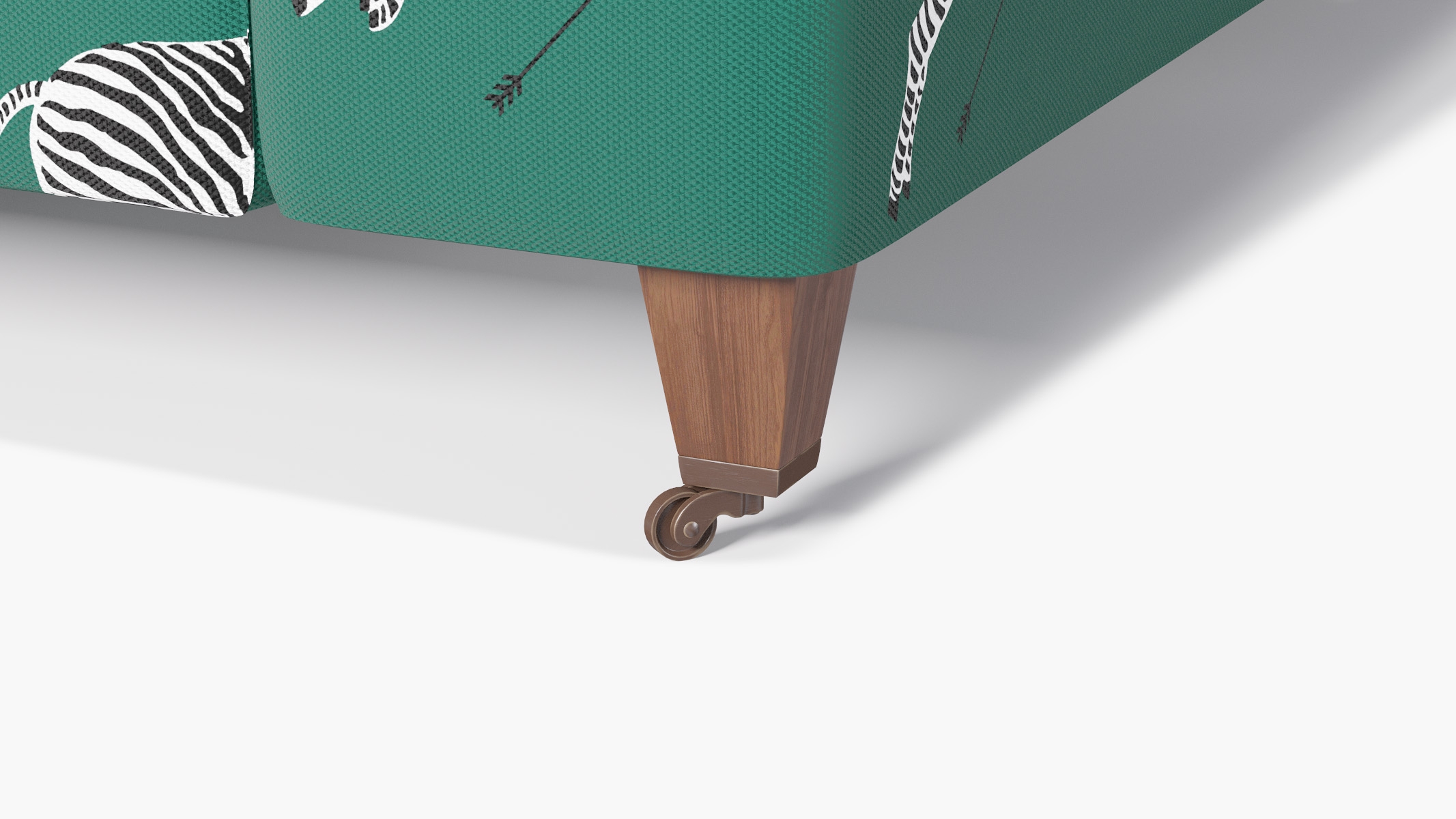 Classic Sofa, Emerald Zebra, Walnut with Antique Brass Caster - Image 1