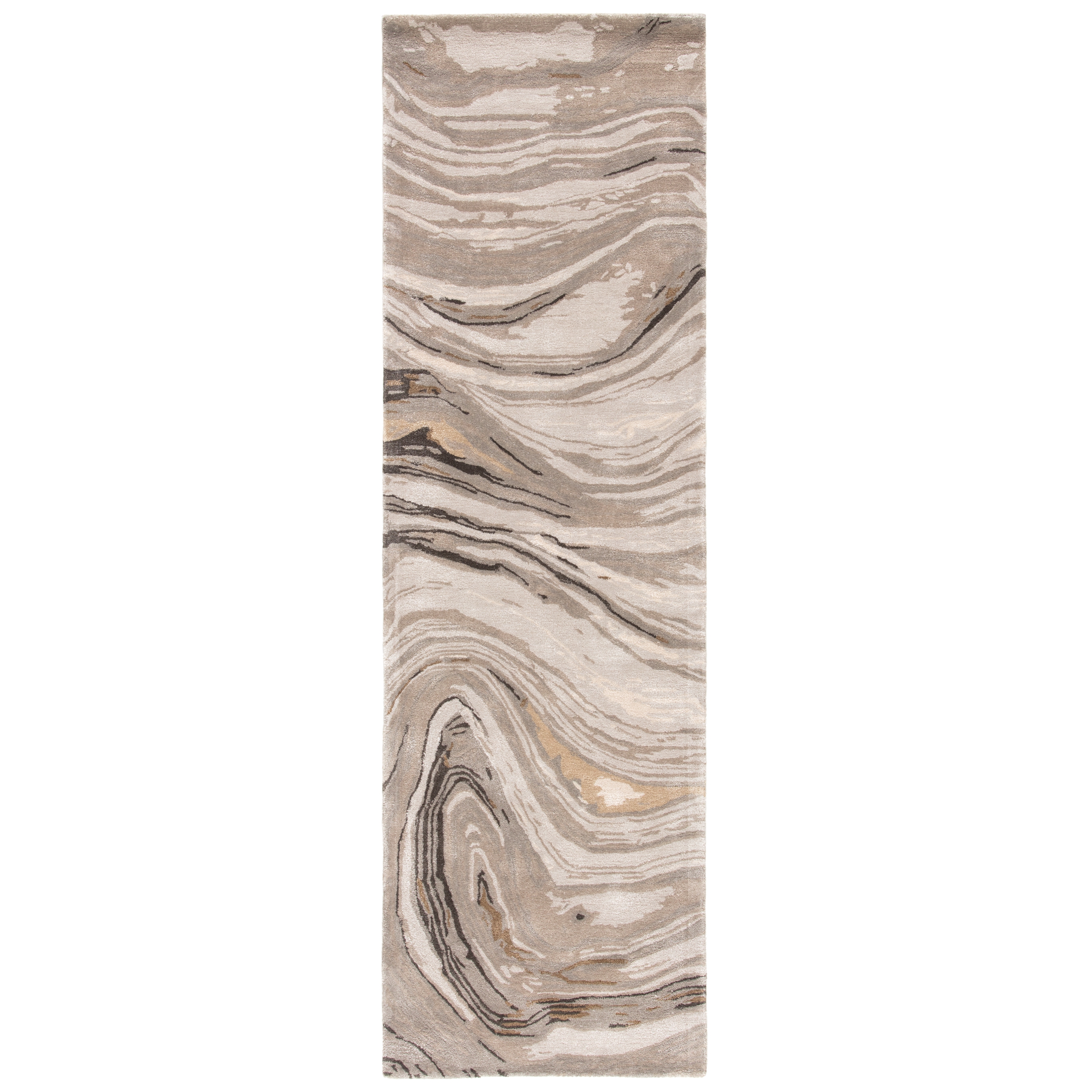 Atha Handmade Abstract Gray/ Gold Runner Rug (3'X10') - Image 0