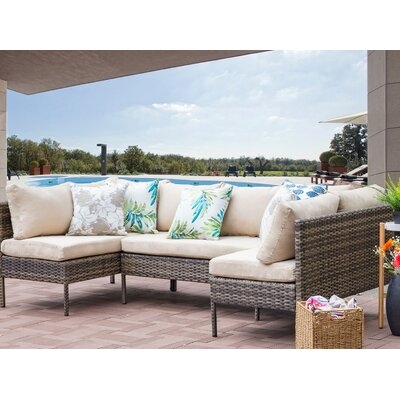 Ontonagon 3 Piece Rattan Sectional Seating Group with Cushions - Image 0