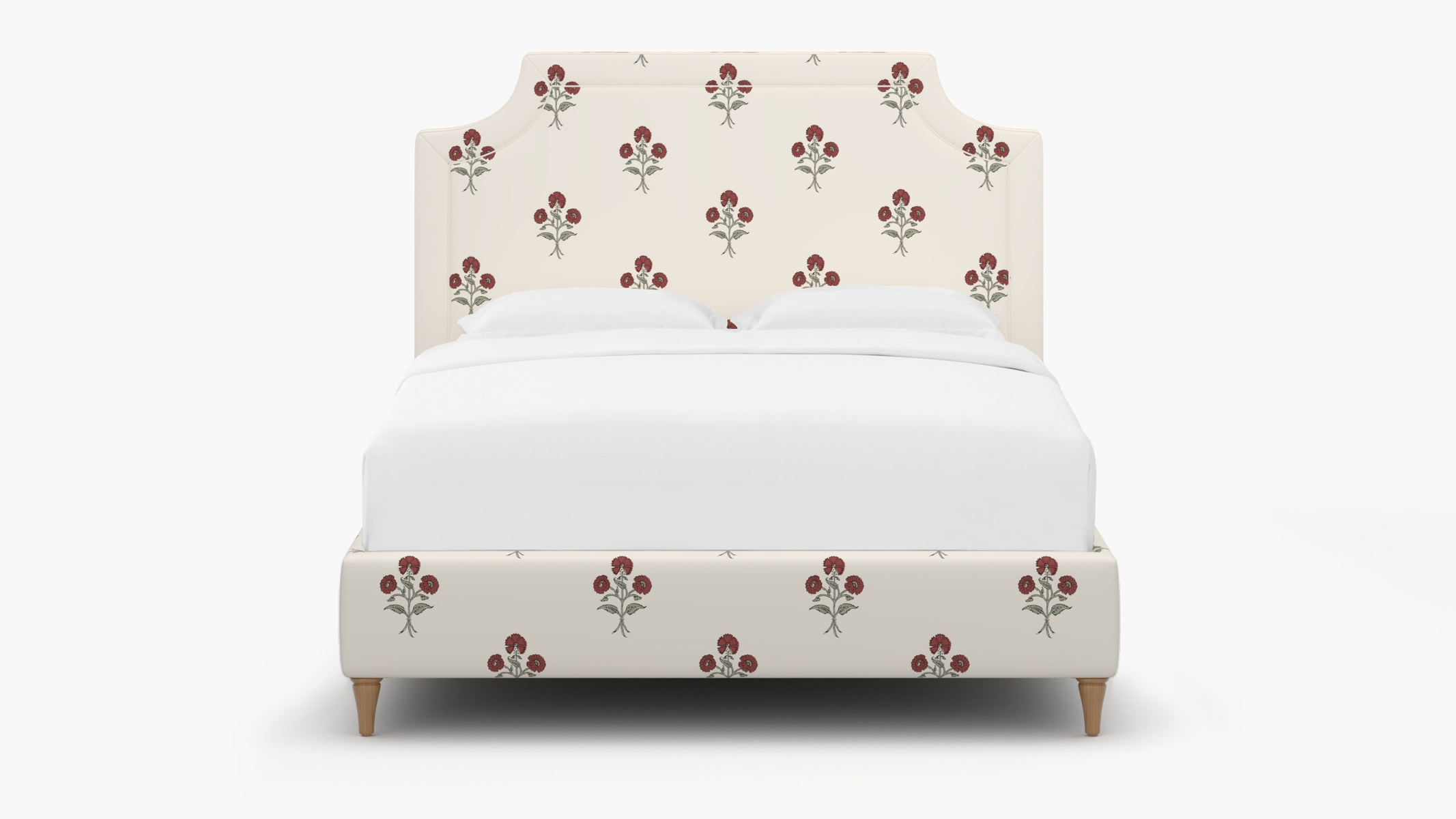 Deco Bed, Red Delphine, Natural Decorative Tapered Leg, Full - Image 0