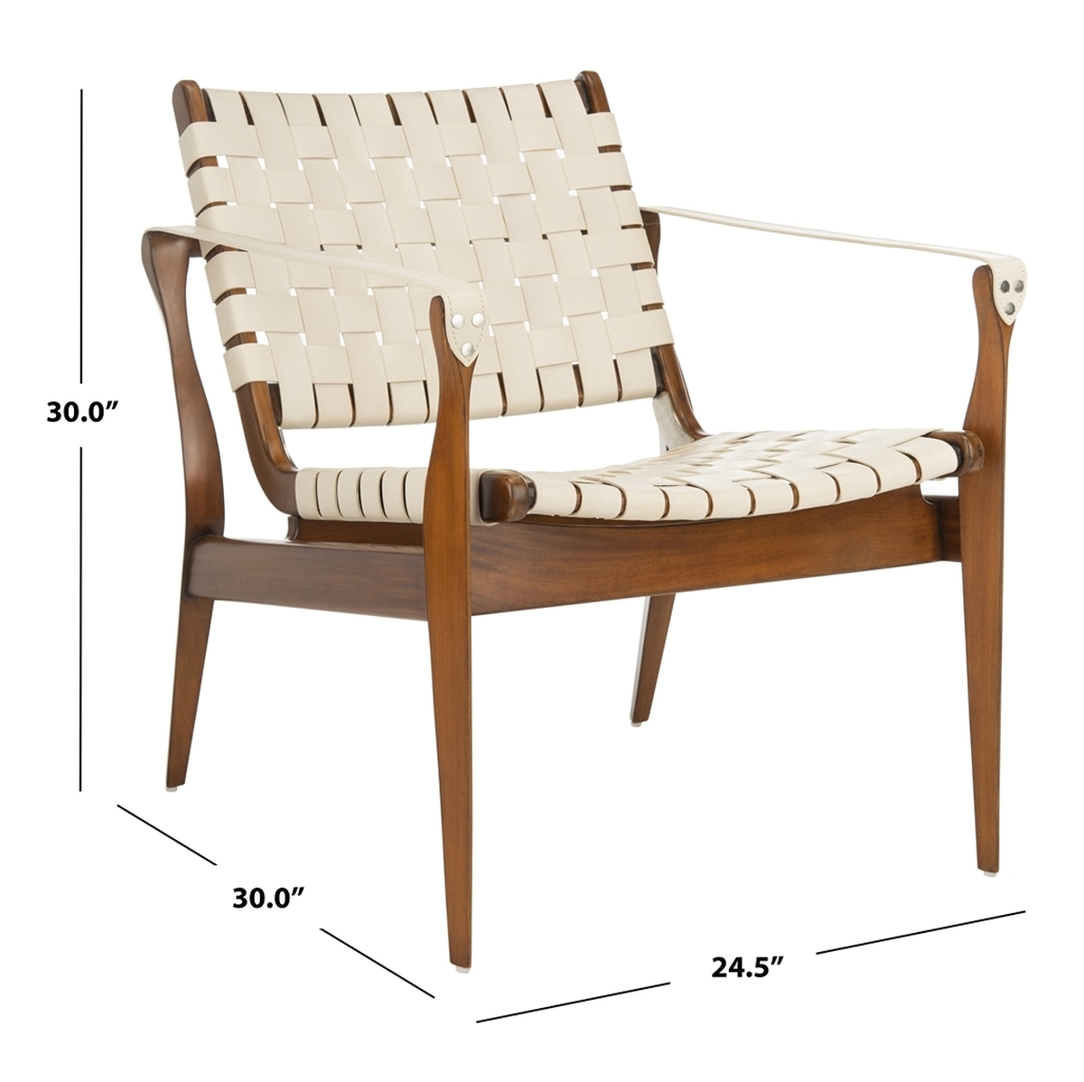 Dilan Leather Safari Chair - White - Safavieh - Image 9