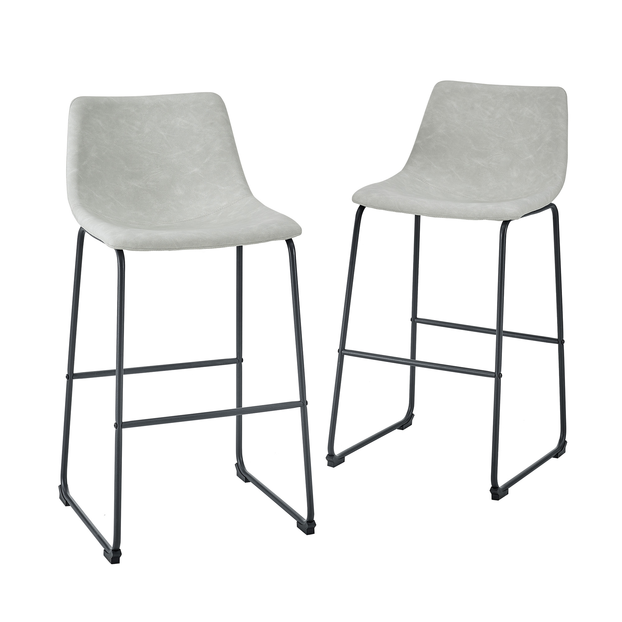 30" Industrial Faux Leather Barstools, Set of 2 - Grey - Image 0