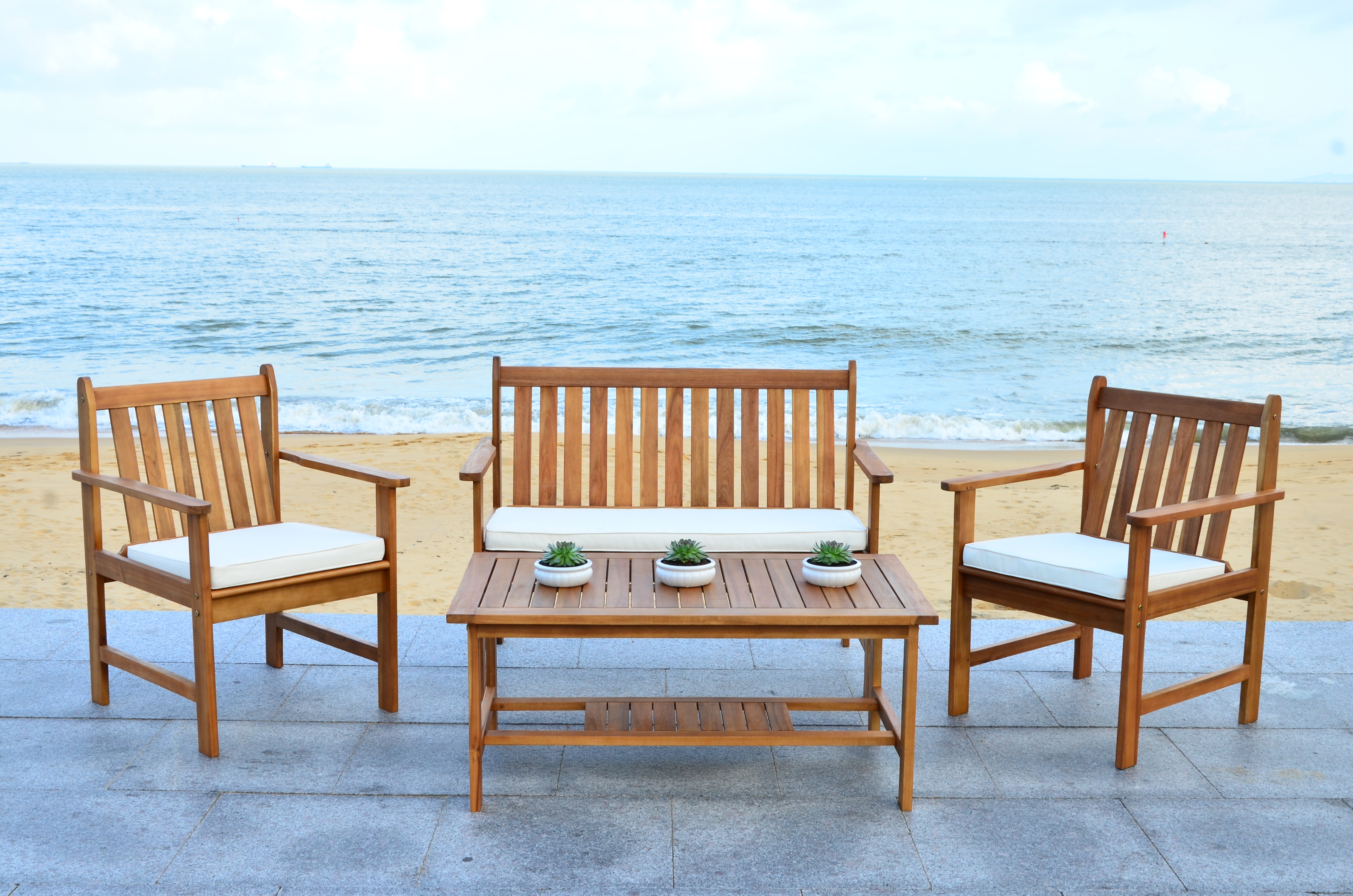 Burbank 4 Piece Outdoor Set - Natural/Beige - Safavieh - Image 2