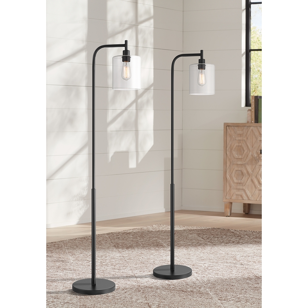 360 Lighting Karis 62" Black and Glass Downbridge Floor Lamps Set of 2 - Image 0