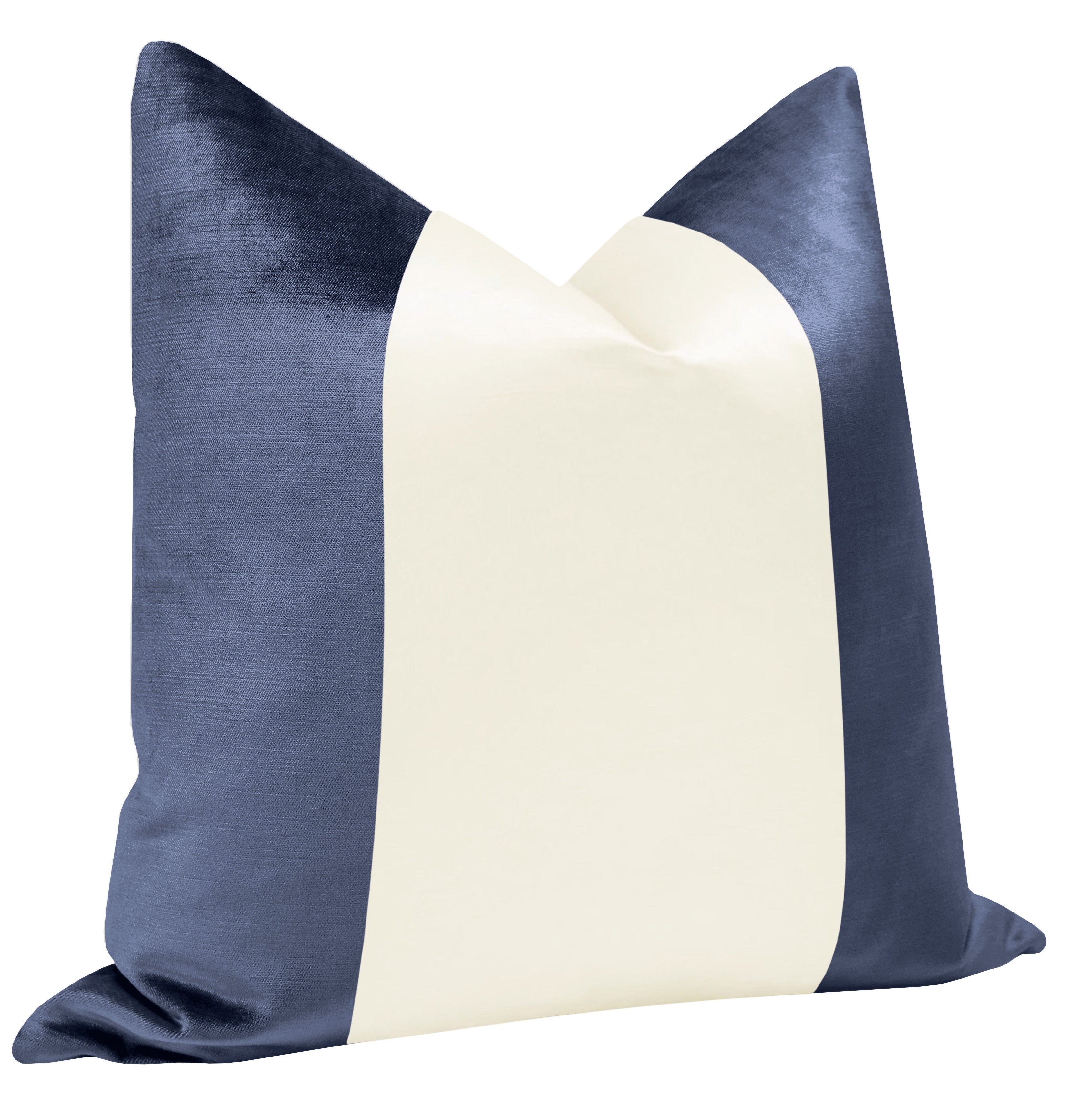 PANEL COLORBLOCK :: FAUX SILK VELVET // PRUSSIAN BLUE + ALABASTER SILK - 20" X 26" STANDARD SHAM - Image 1