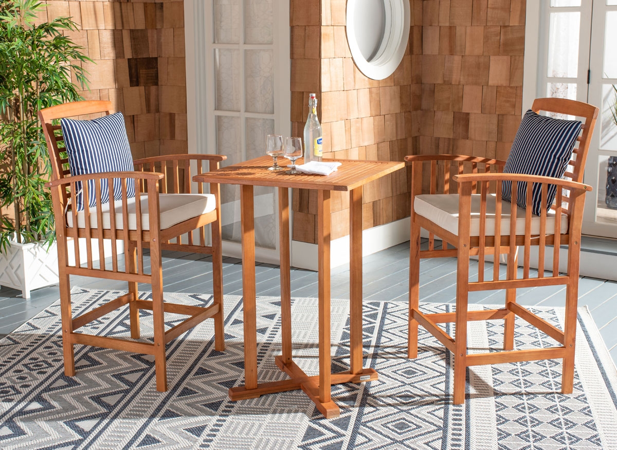 Pate 3 Pc Bar Height Bistro Set - Natural/Bge + Thn Stp P - Safavieh - Image 1