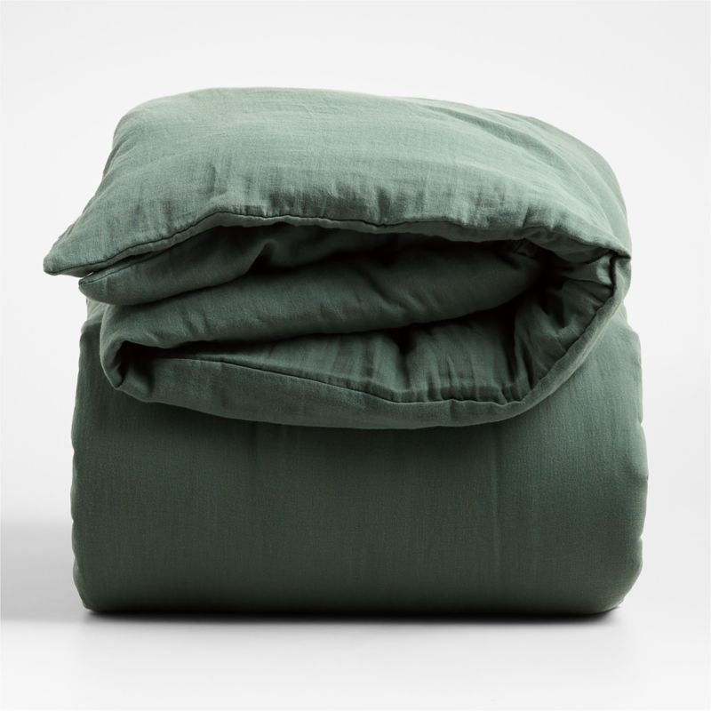 Supersoft Pine Green Organic Cotton Gauze Kids Twin Duvet Cover - Image 3