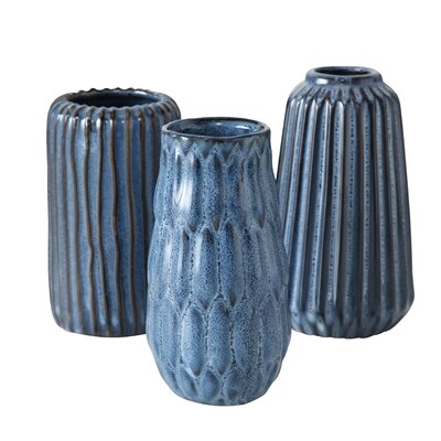 3 Piece Blue Ceramic Table Vase Set - Image 0