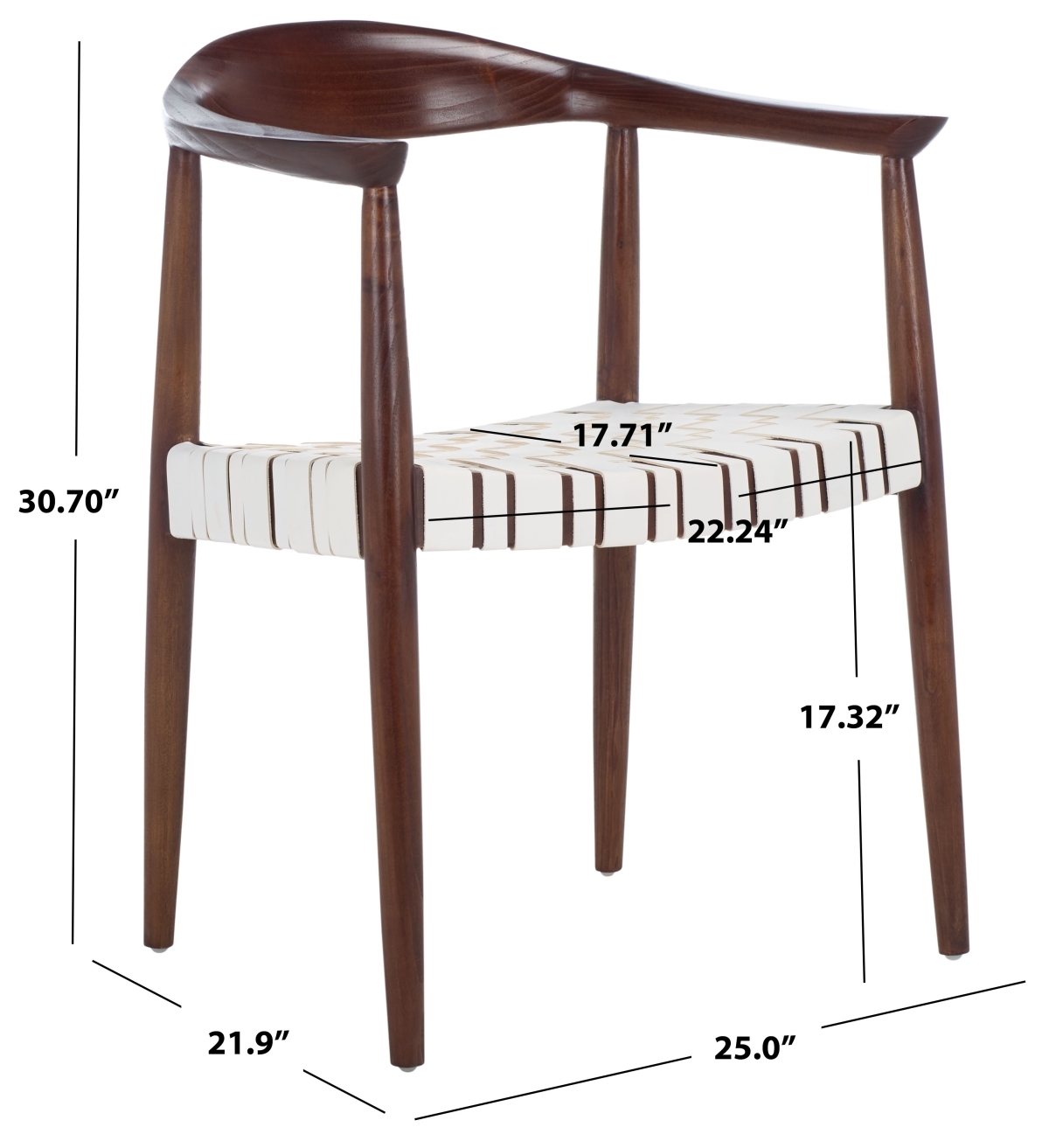 Baden Leather Woven Arm Chair - White / Brown - Safavieh - Image 9