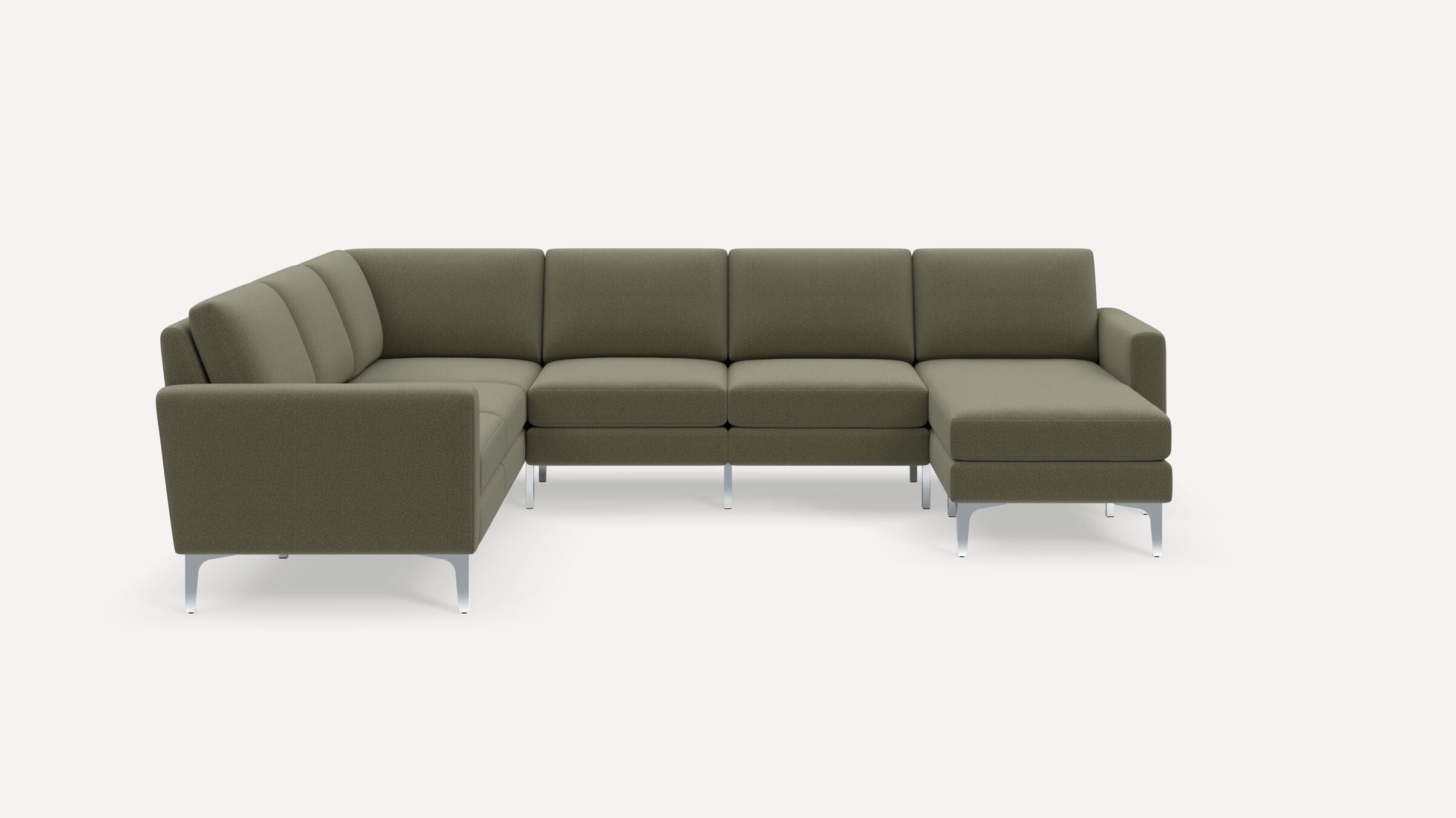 Nomad 6-Seat Corner Sectional with Chaise - Moss Green - Performance Flatweave / Chrome - Metal / Block - Image 0