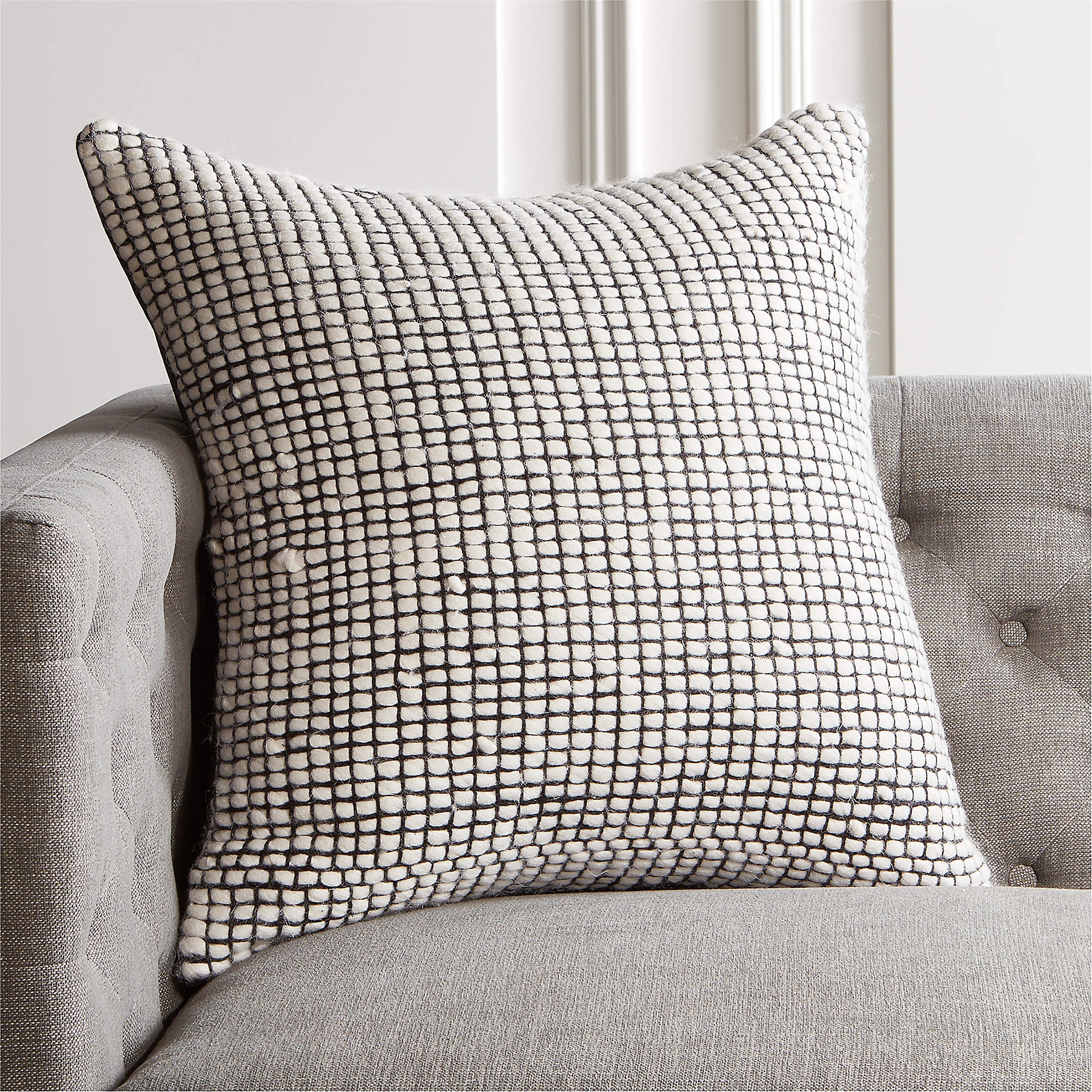 Keelie Ivory Grid Throw Pillow with Down-Alternative Insert 23" - Image 1