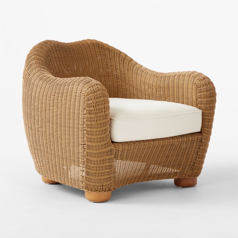 Bacio Light Brown All-Weather Rattan Outdoor Lounge Chair with White Sunbrella® Cushions - Image 3