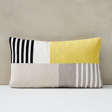 Corded Striped Blocks Pillow Cover, 12"x21", Citrus Yellow - Image 0