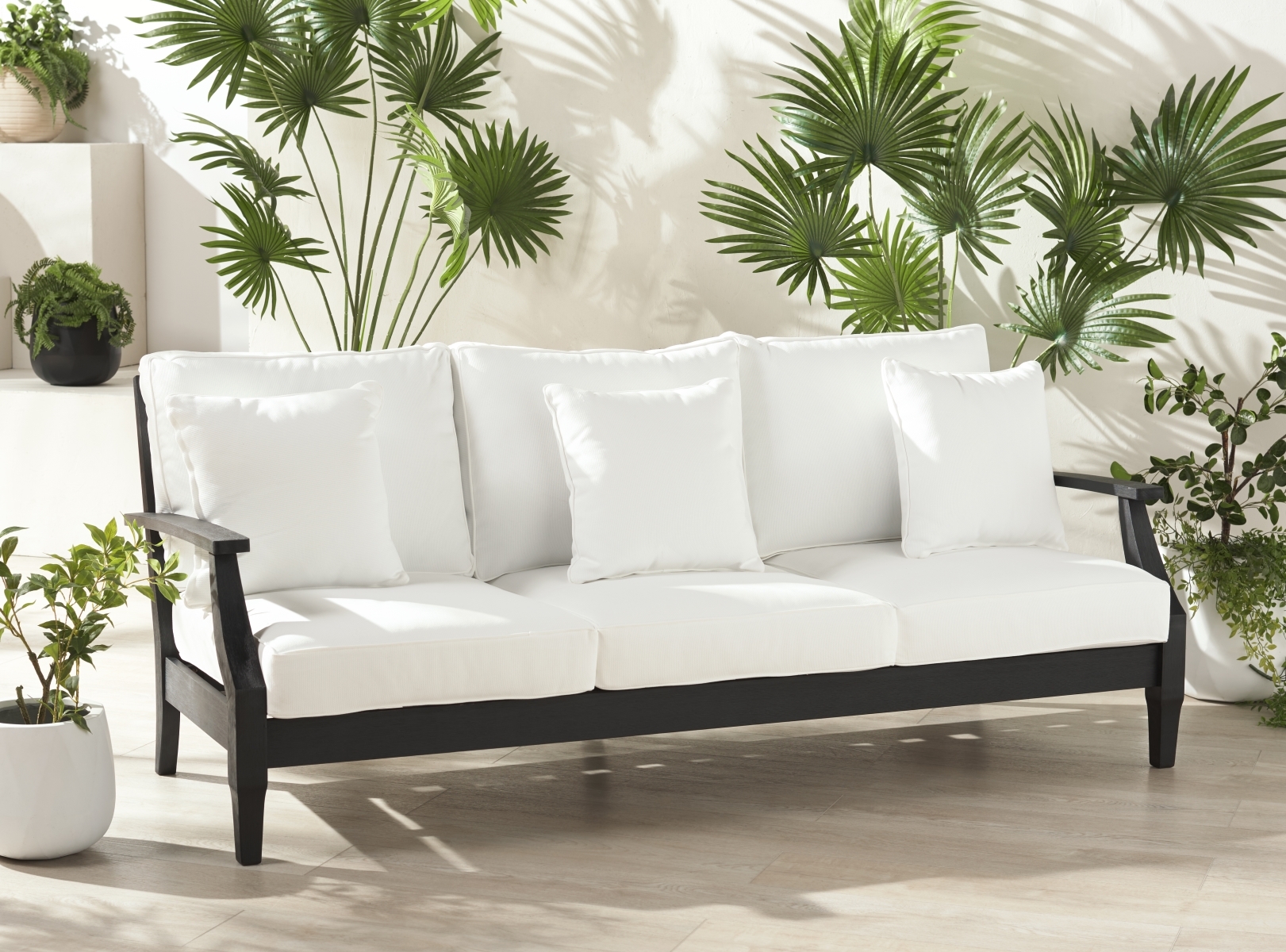 Martinique Wood Patio Sofa - Black/White - Image 1