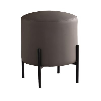 Round Upholstered Ottoman Beige And Matte Black - Image 0